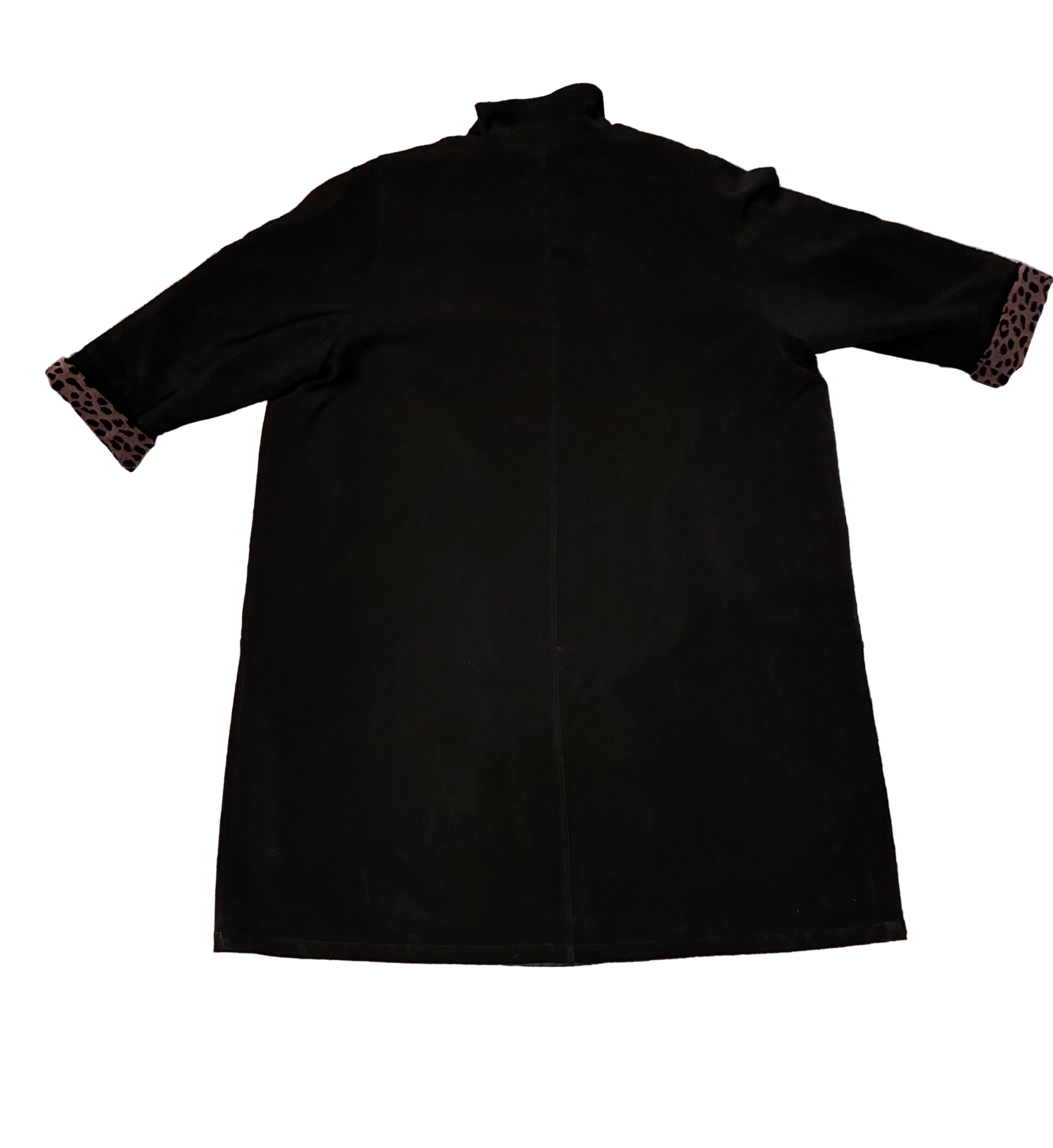 5X CBO New York brand Black Trench w/ Animal Print Collar & Cuffs