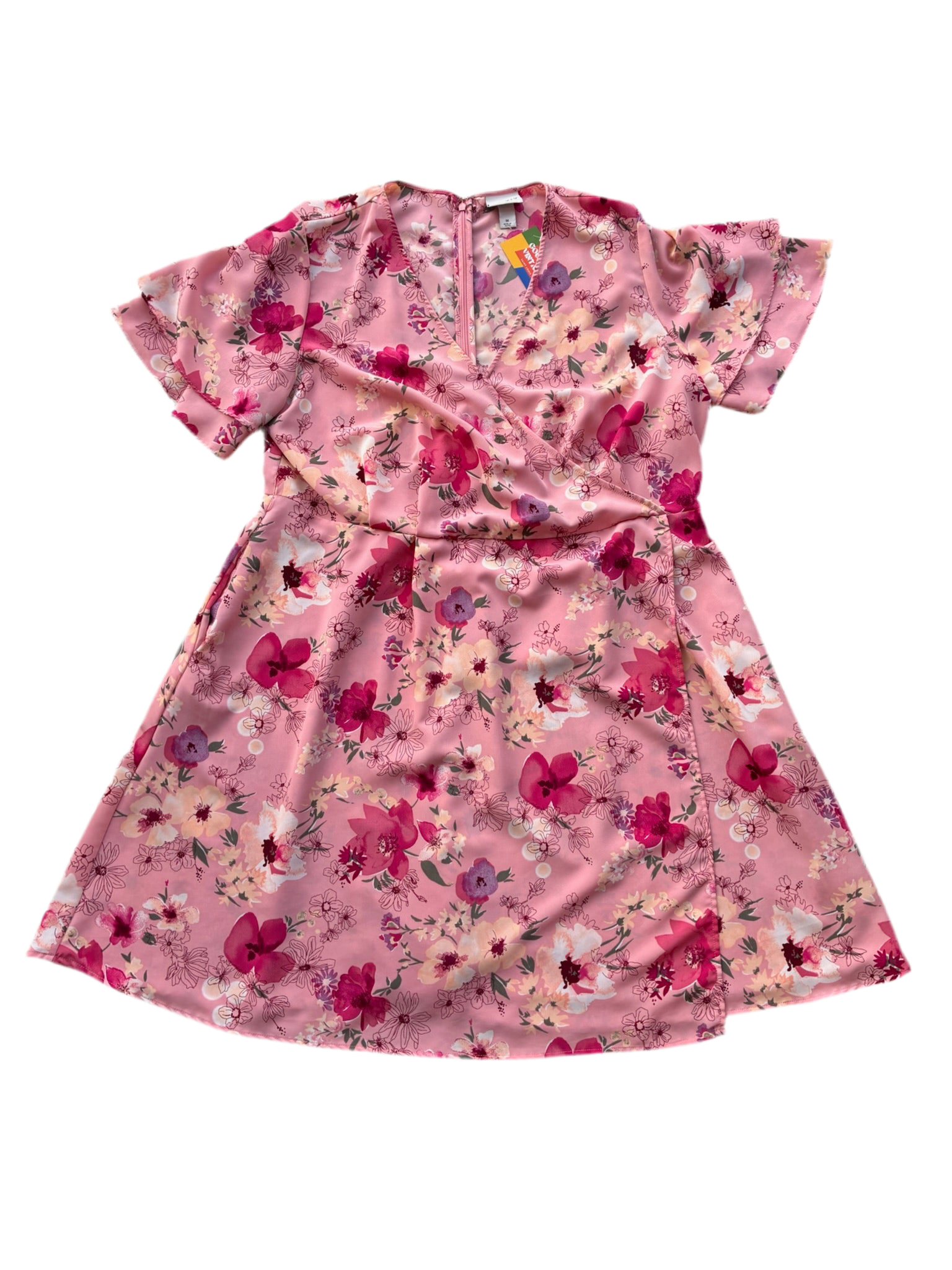 Ava & Viv Pink Floral A Line Dress w/ flutter sleeve