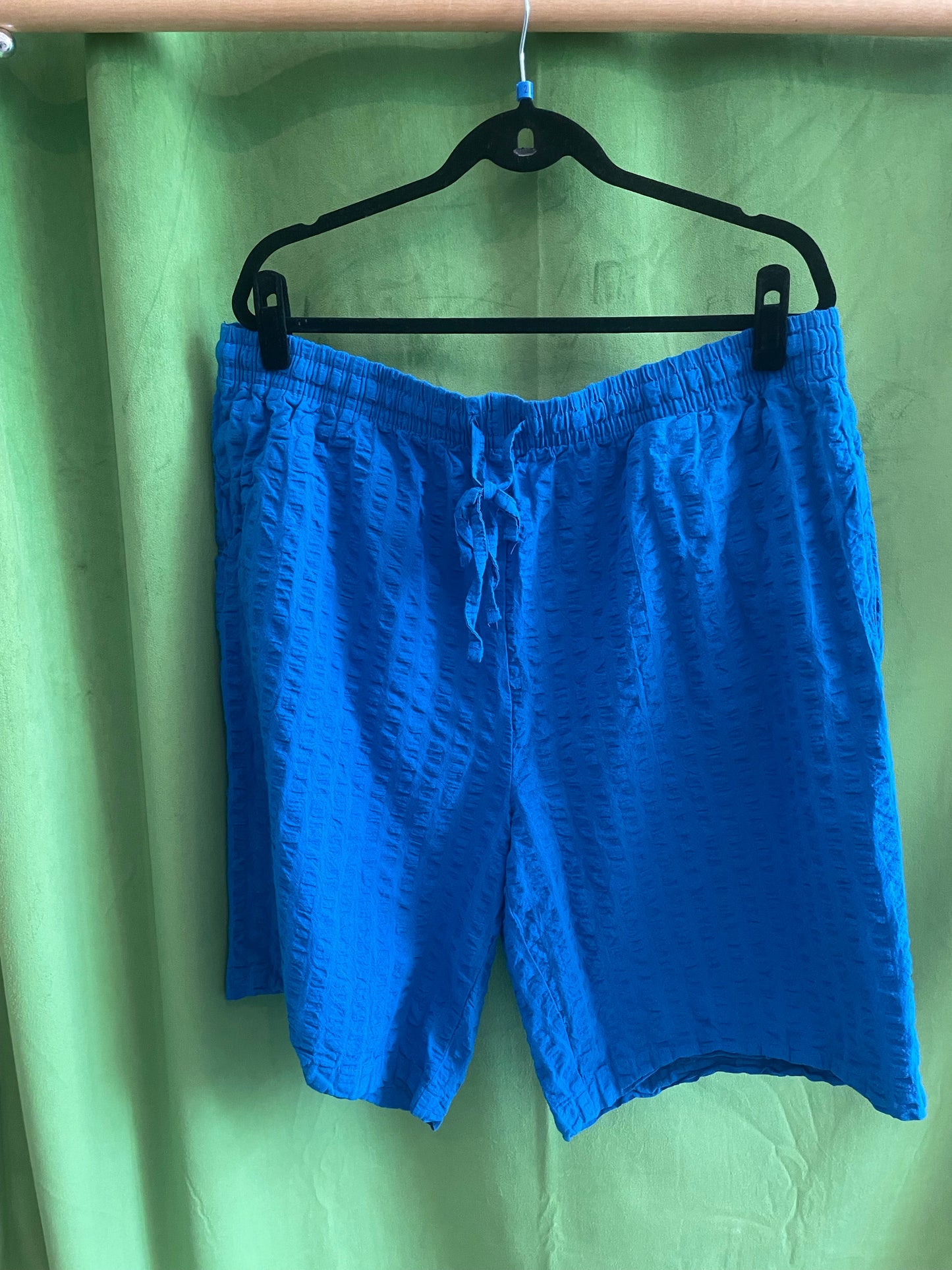 Blue Waffle Stripe Texture Drawstring Short