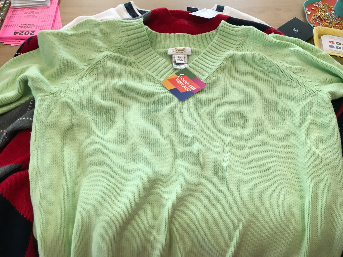 Talbots Lime Green V-neck Sweater