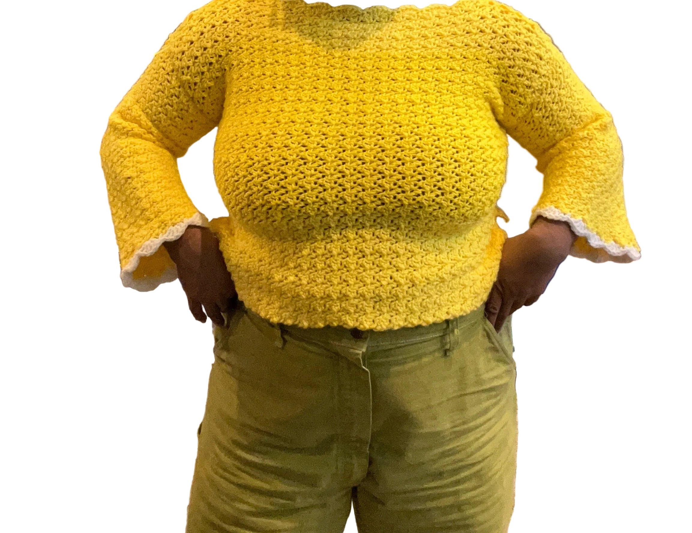 Yellow Crop Crotchet Sweater