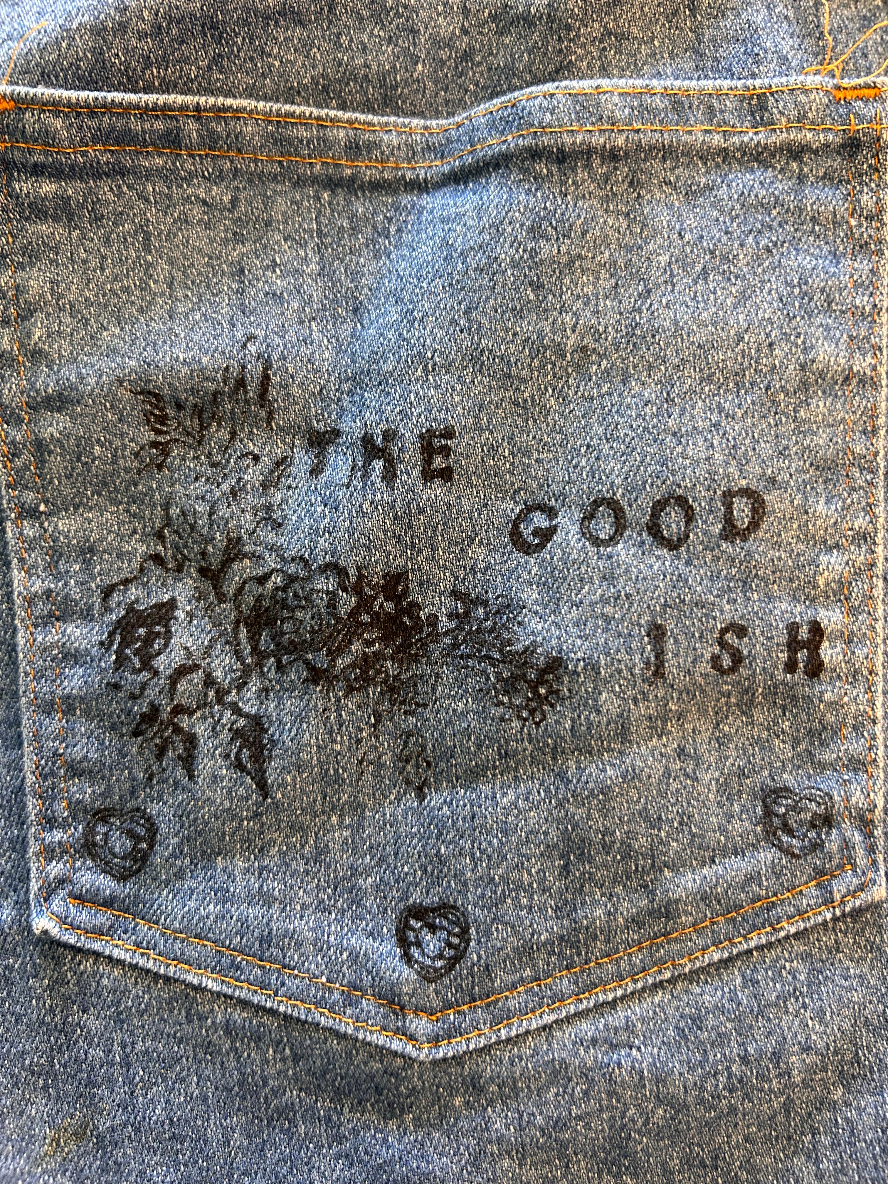 Hand-stamped Lover Denim Shorts