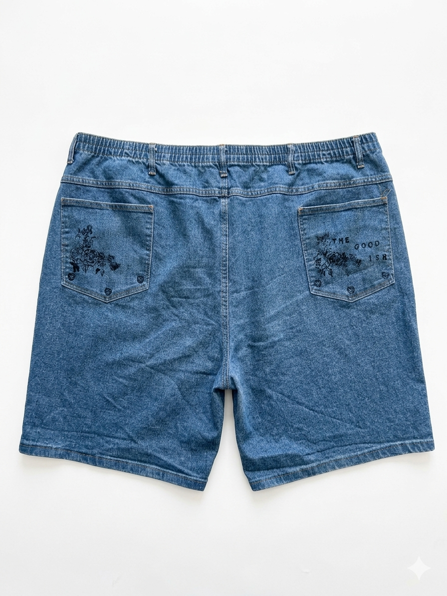 Hand-stamped Lover Denim Shorts