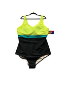Neon Yellow, Teal, and Black One Piece Swimsuit