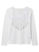 White Fringe Long Sleeve Tee