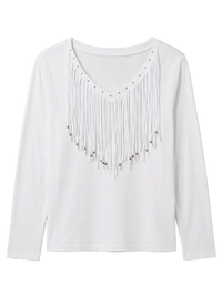 White Fringe Long Sleeve Tee