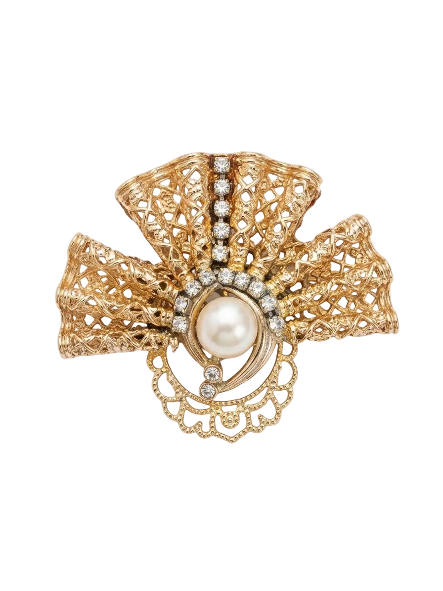 Gold Tone Fan Brooch