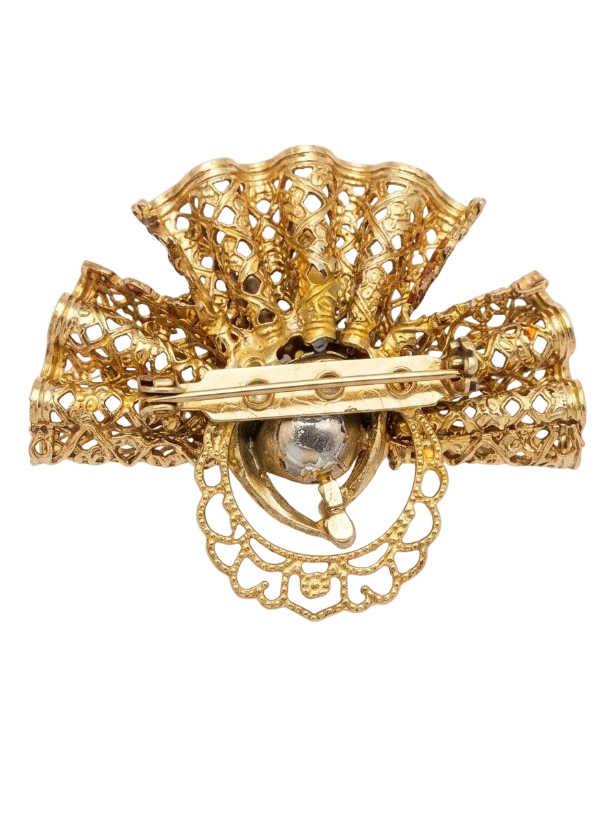 Gold Tone Fan Brooch