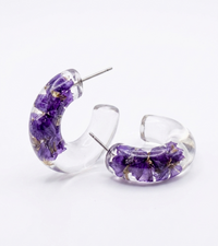 Purple Floral Encapsulated Acrylic Hoop Earrings