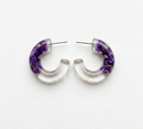 Purple Floral Encapsulated Acrylic Hoop Earrings