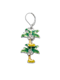 Palm Tree Silver & Enamel Drop Earrings