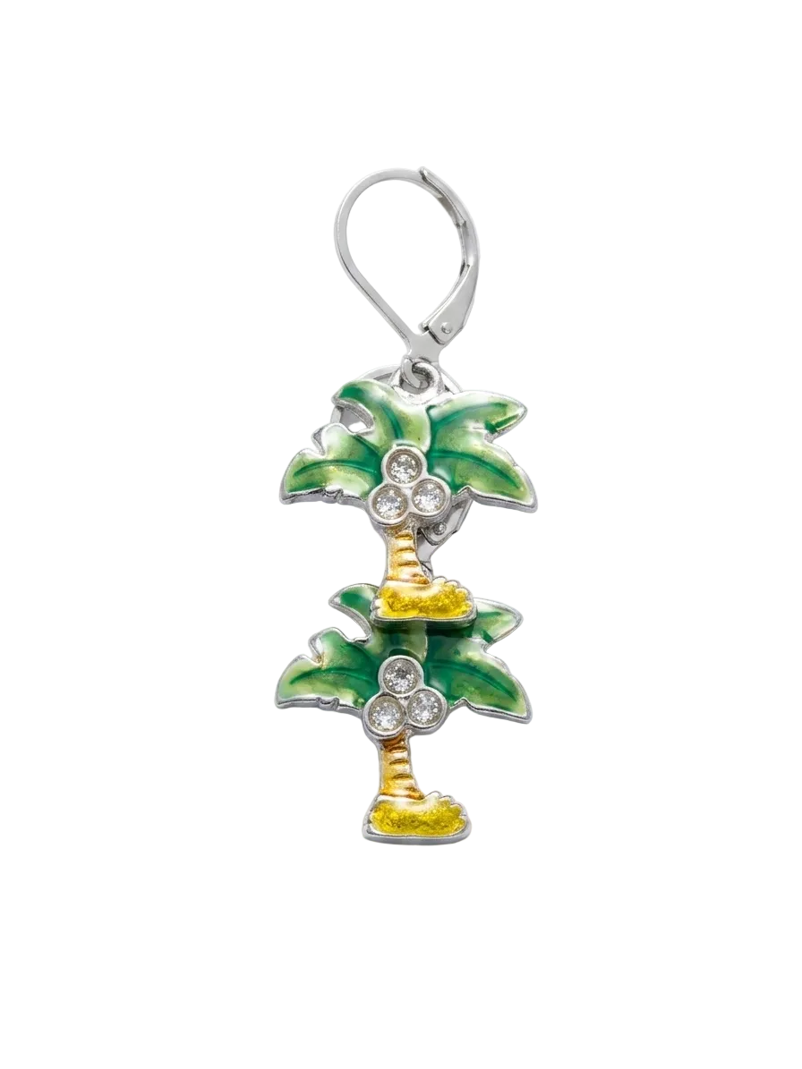 Palm Tree Silver & Enamel Drop Earrings