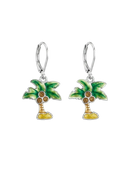 Palm Tree Silver & Enamel Drop Earrings