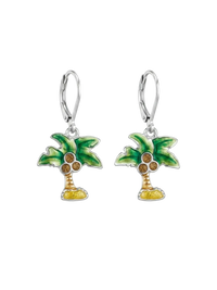 Palm Tree Silver & Enamel Drop Earrings