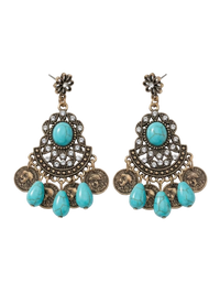 Gold Tone Turquoise, Rhinestone & Coin Drop Earring