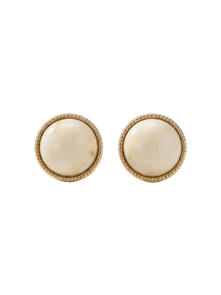 Button Pearl Earrings with Gold Rope Frame