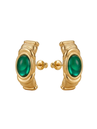 Gold and Green Ribbed Earrings