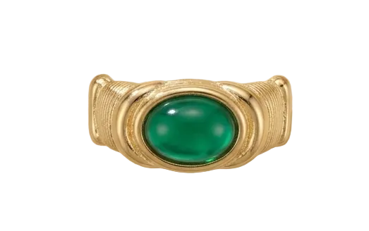 Gold and Green Ribbed Earrings