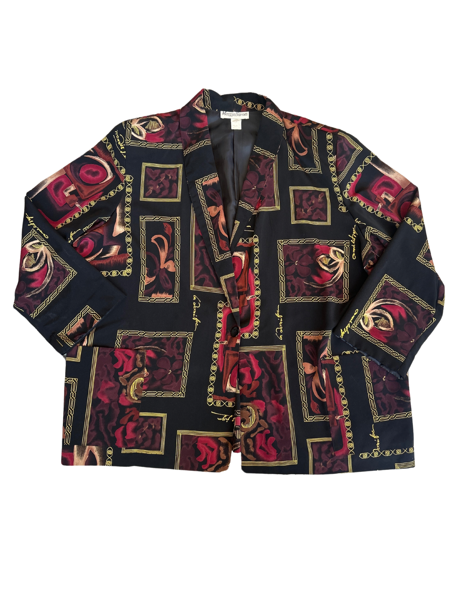 Maggie Barnes Black and Red Abstract Blazer