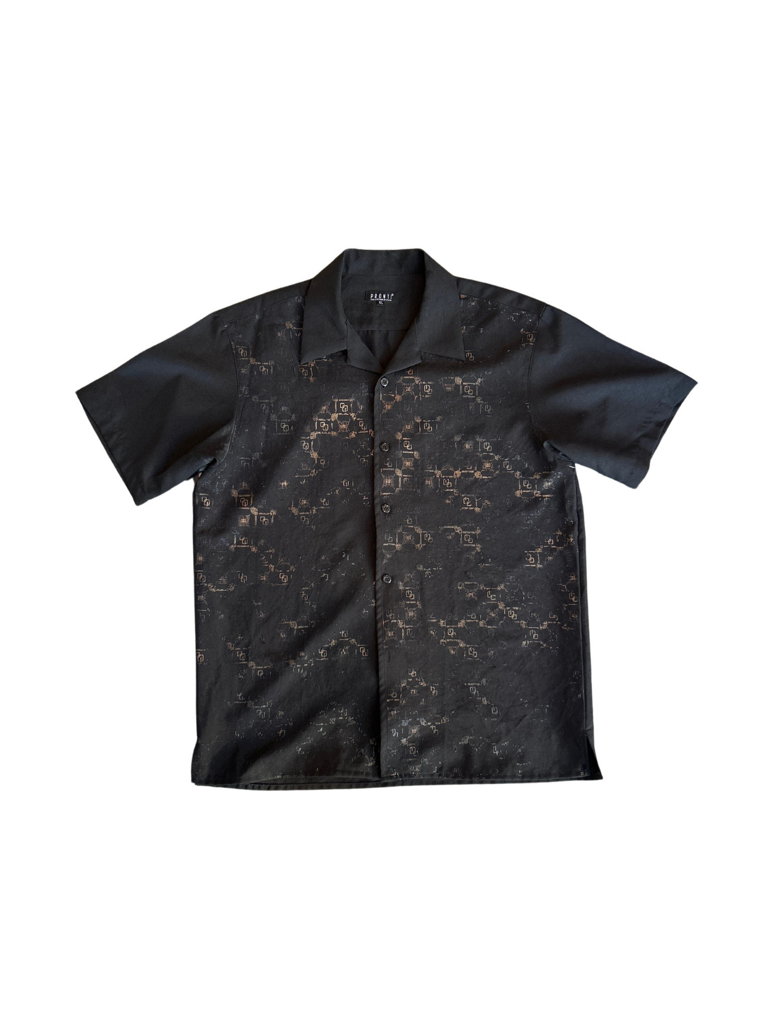 XL Pronti Collection By Phita Black & Gold Short Sleeve Button Up