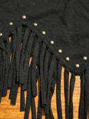 L Black Silver Studded Fringe Skirt