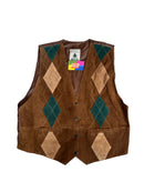 2X Brown Diamond Stitch Suede Vest