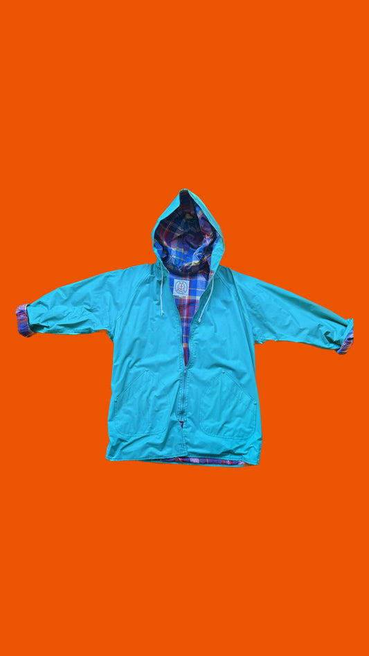 J.G. Hook Plaid Lined Teal Raincoat