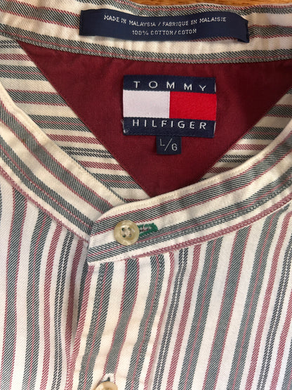 Tommy Hilfiger Banded Collar Striped Button Up