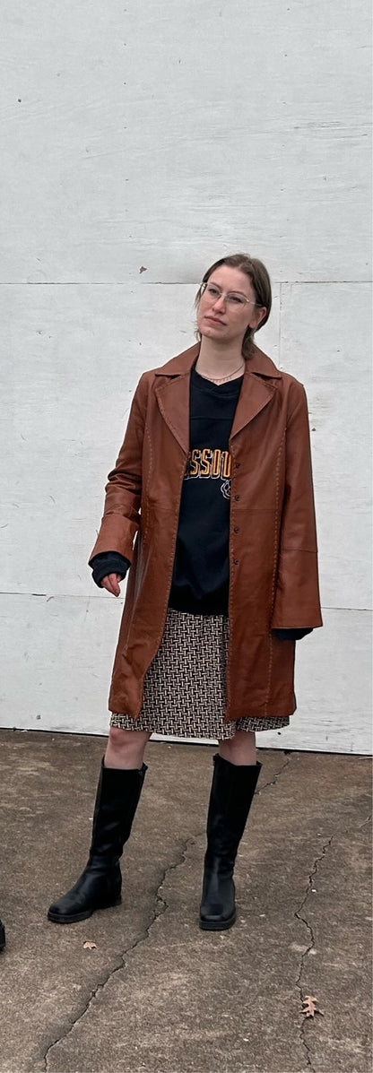 Brown Leather Trench Coat